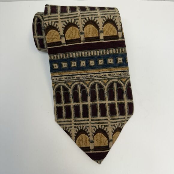 UNICEF Men’s Italian Architecture Florence Made In USA 100% Silk Neck Tie 4 X 58 - Picture 1 of 8